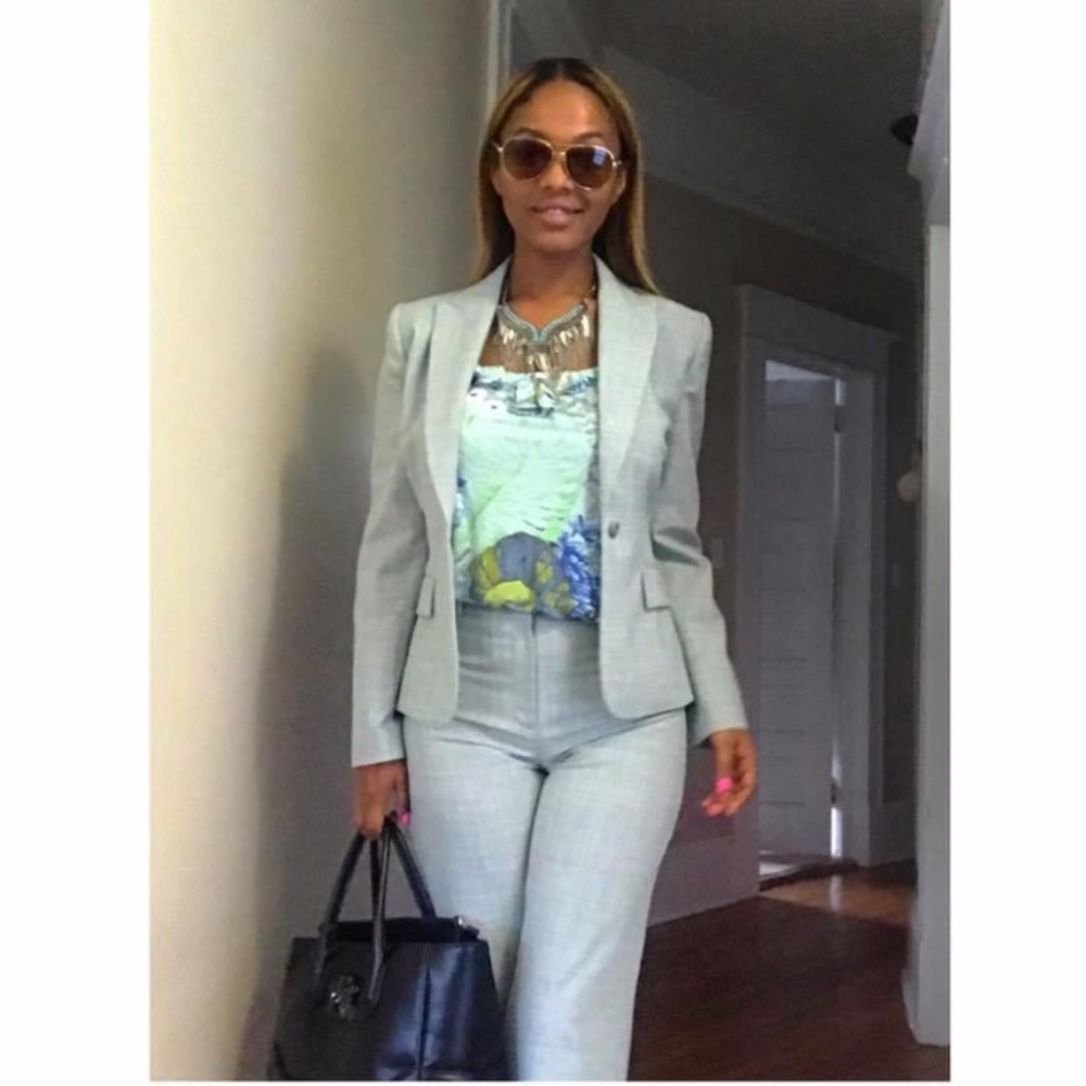 Light blue suit with turquoise pin stripes